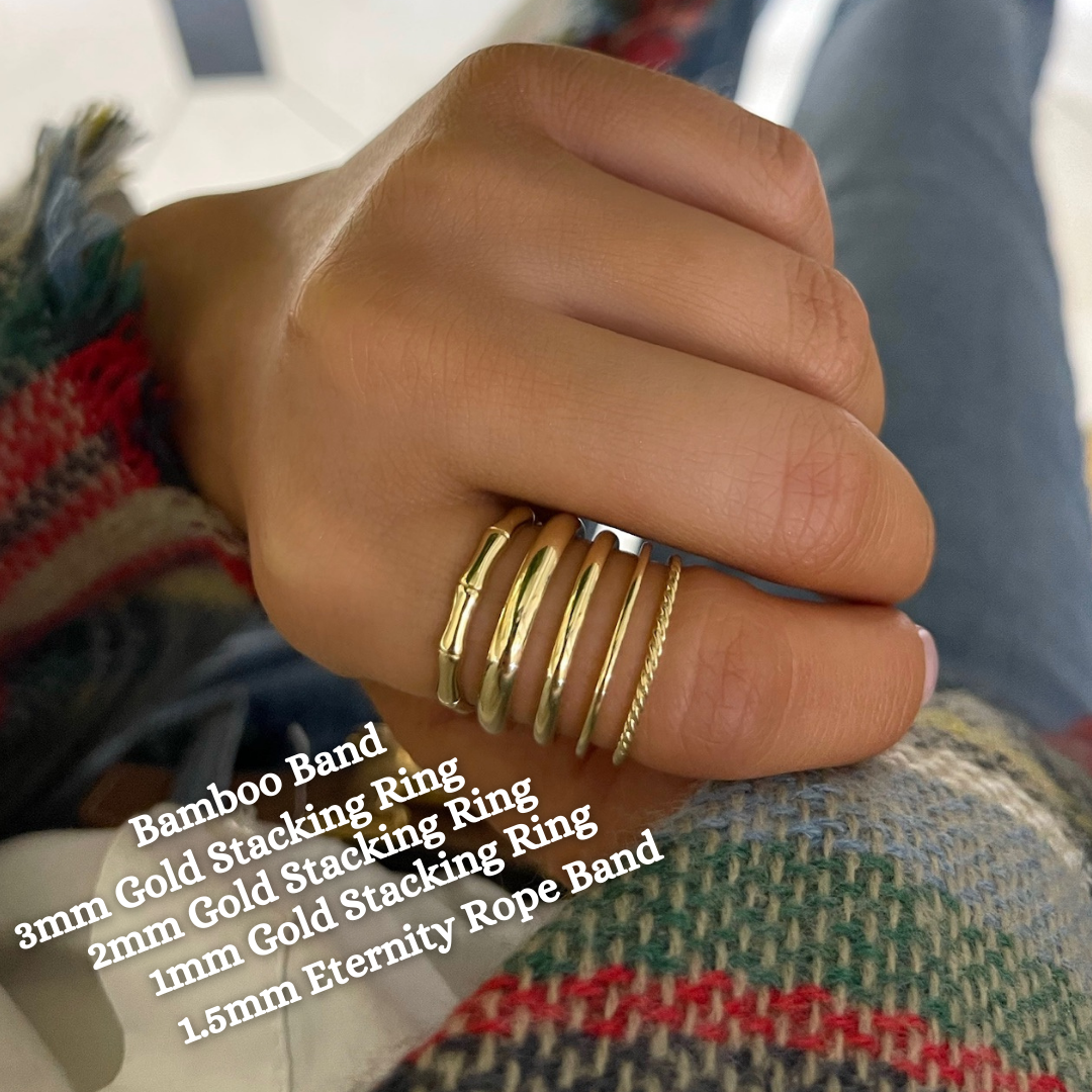 14k Gold Bamboo Stacking Band Ring