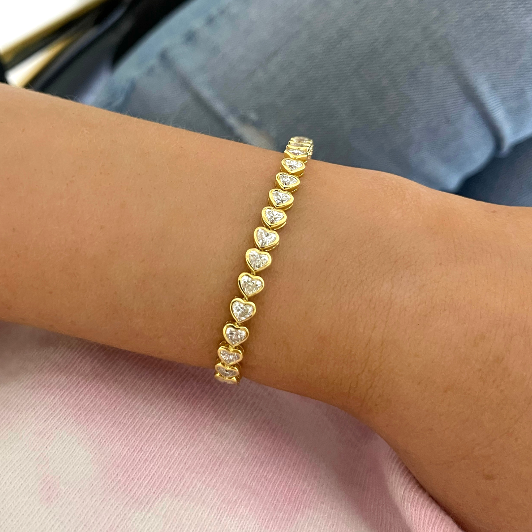 Heart Shaped Diamond Bezel Tennis Bracelet 7.48 ctw