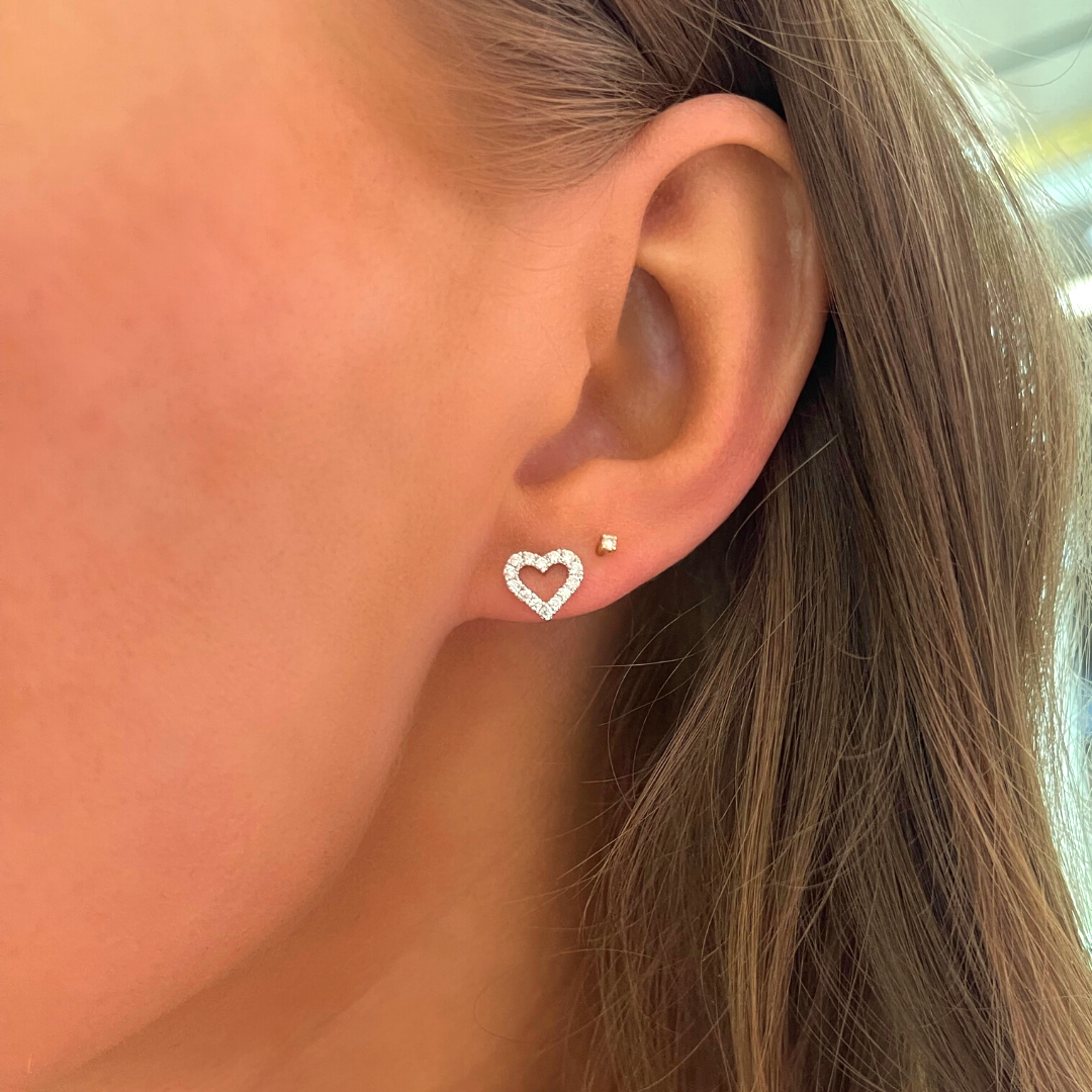 Large Open Heart Diamond Stud Earrings