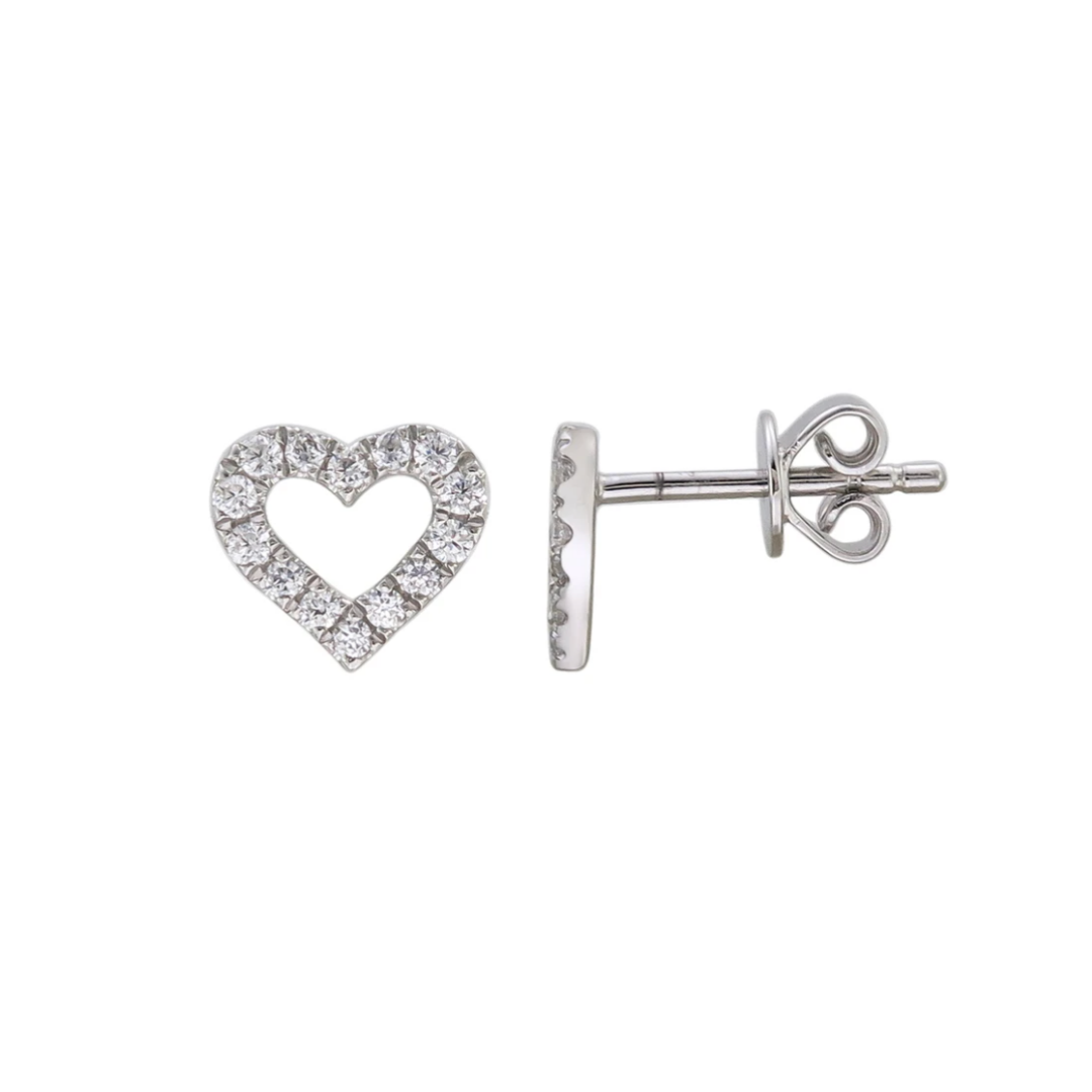 Large Open Heart Diamond Stud Earrings