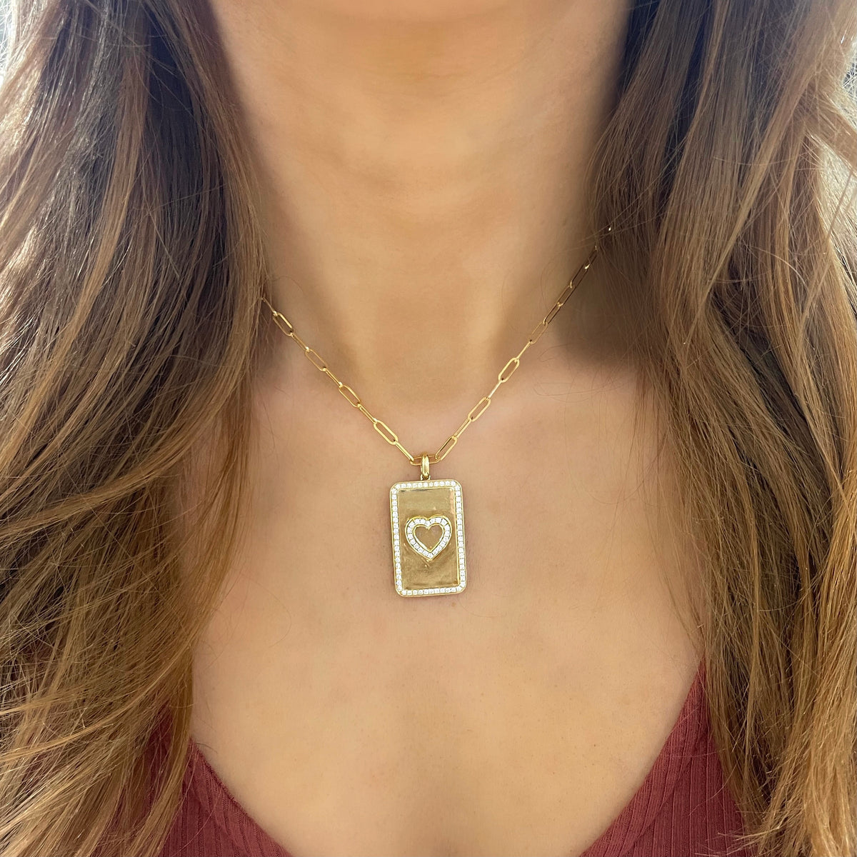 Lock & Keep Diamond Heart Pendant on Paperclip Chain Necklace