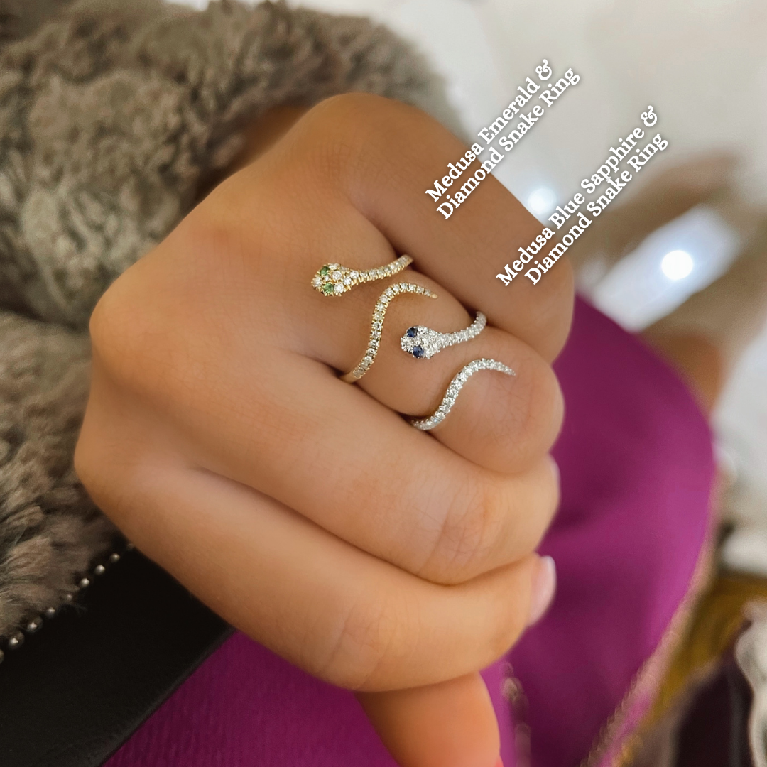 Medusa Blue Sapphire and Diamond Snake Crossover Ring