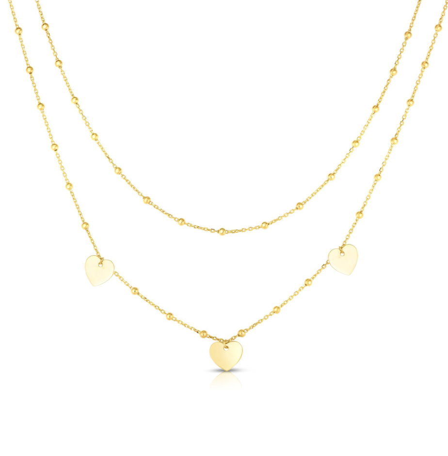 Claire Multi Strand Necklace with Heart Pendants