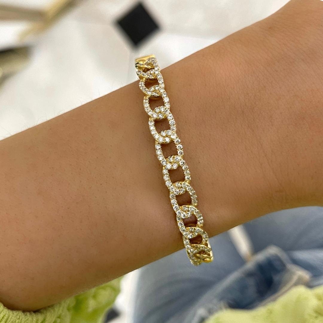 Pilar Pave Chain Link Bangle Bracelet 1.75 ctw