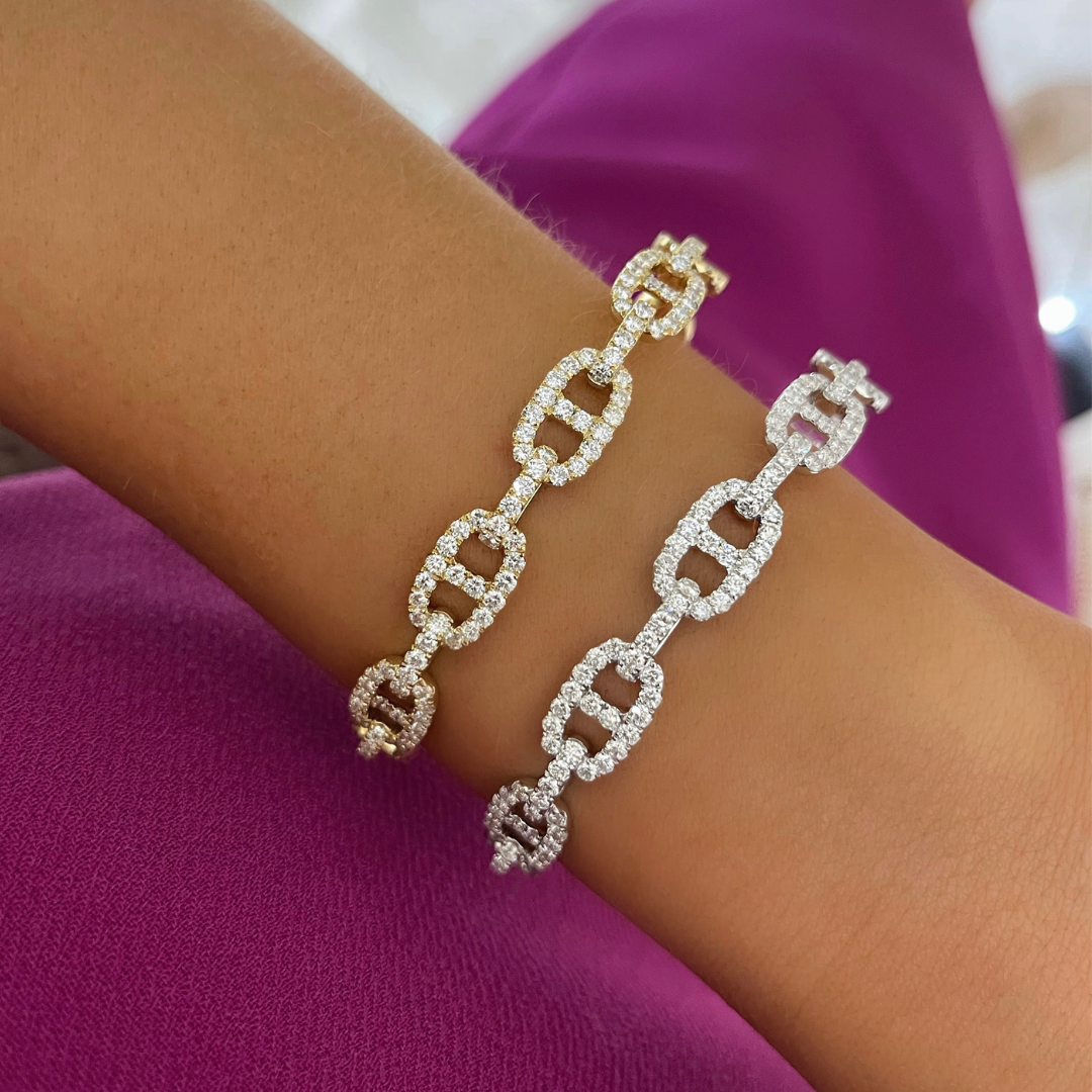 Stassie Chain Link Pave Diamond Bangle Bracelet 3.00 ctw