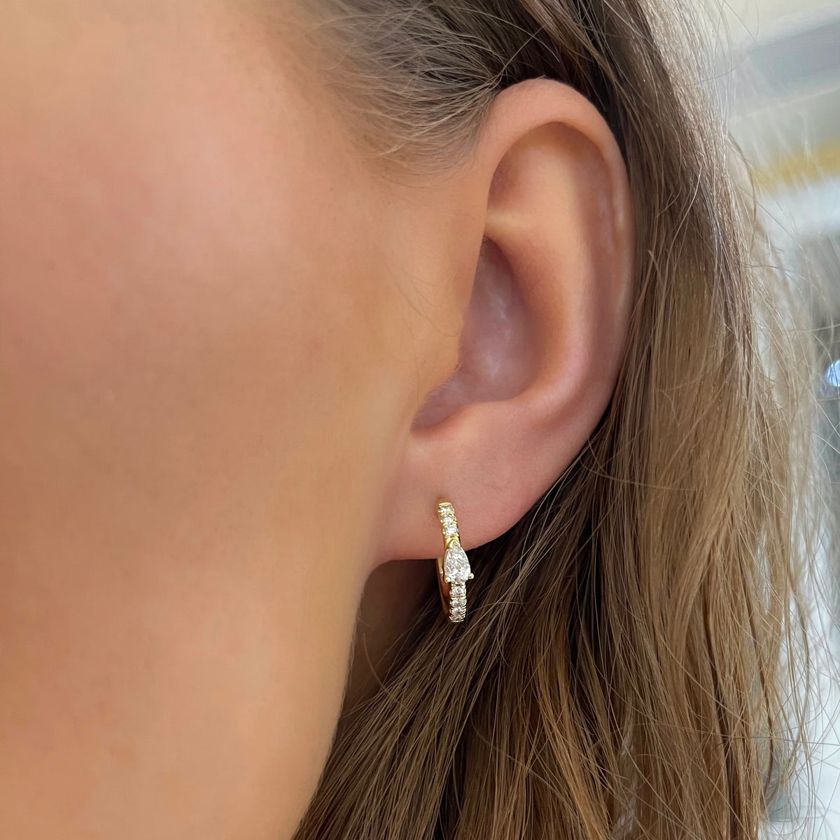 Pear Bezel Diamond Huggie Earrings