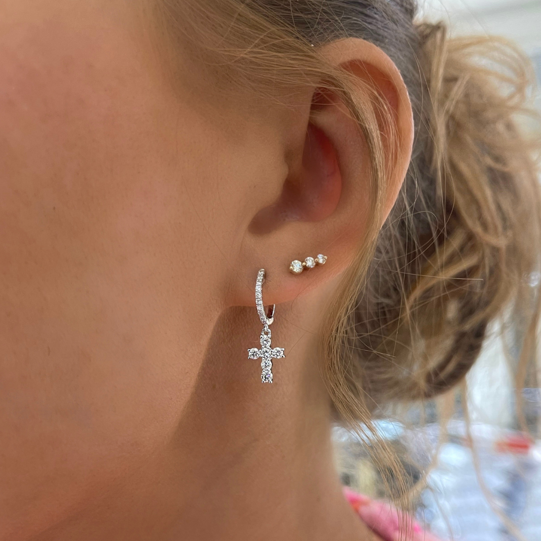 Adalia Diamond Cross Huggies 10mm