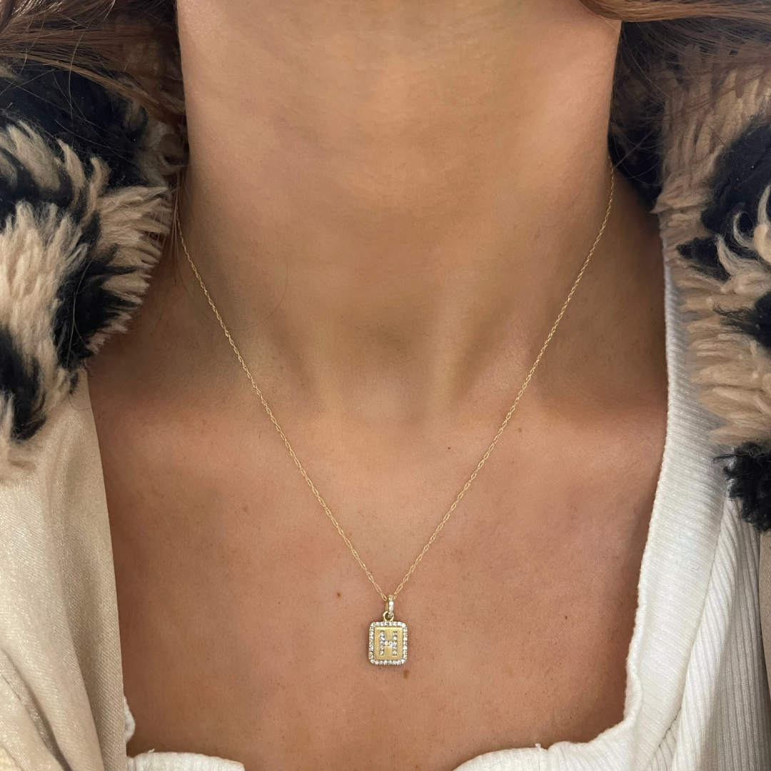 Dainty Diamond Initial Plate Necklace