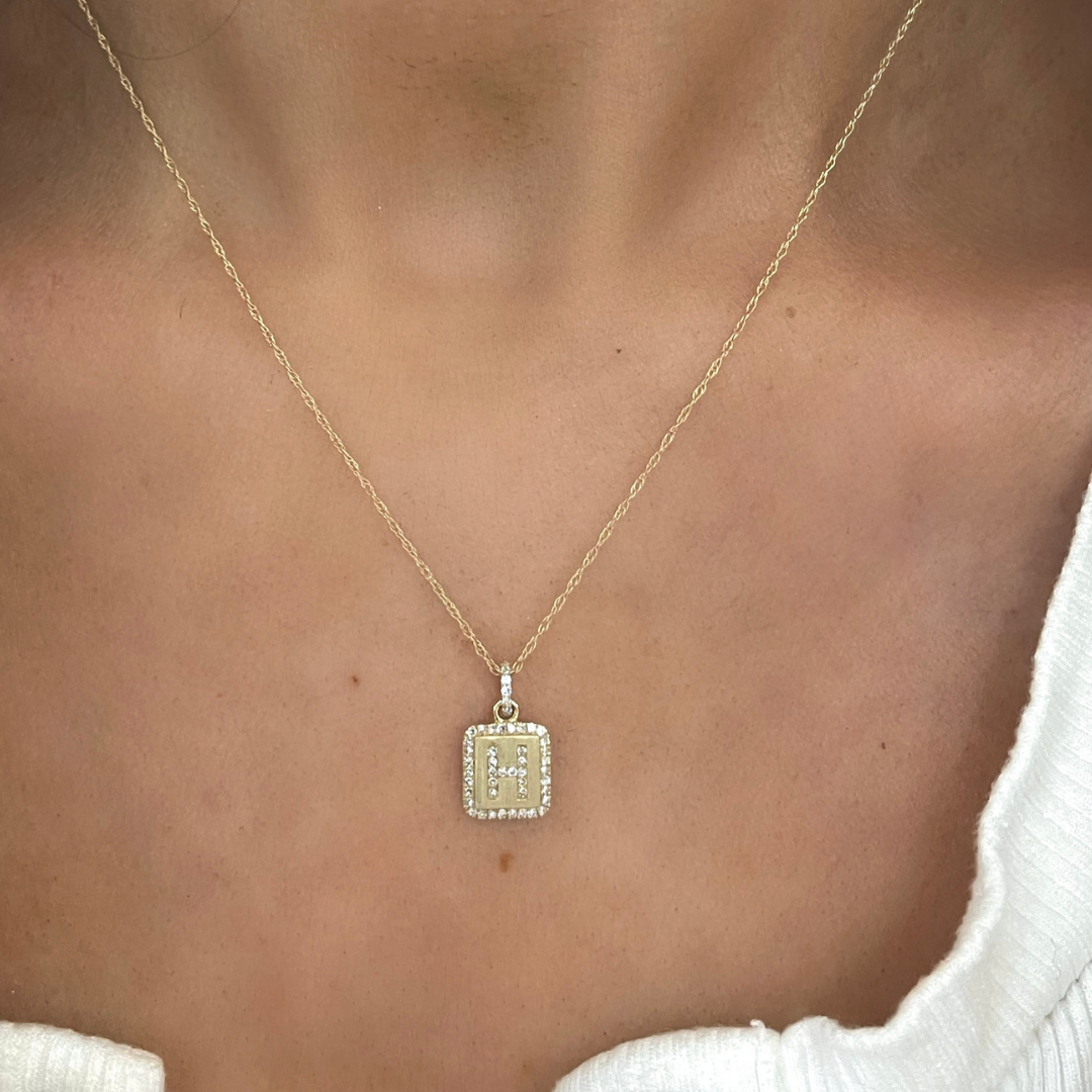 Dainty Diamond Initial Plate Necklace