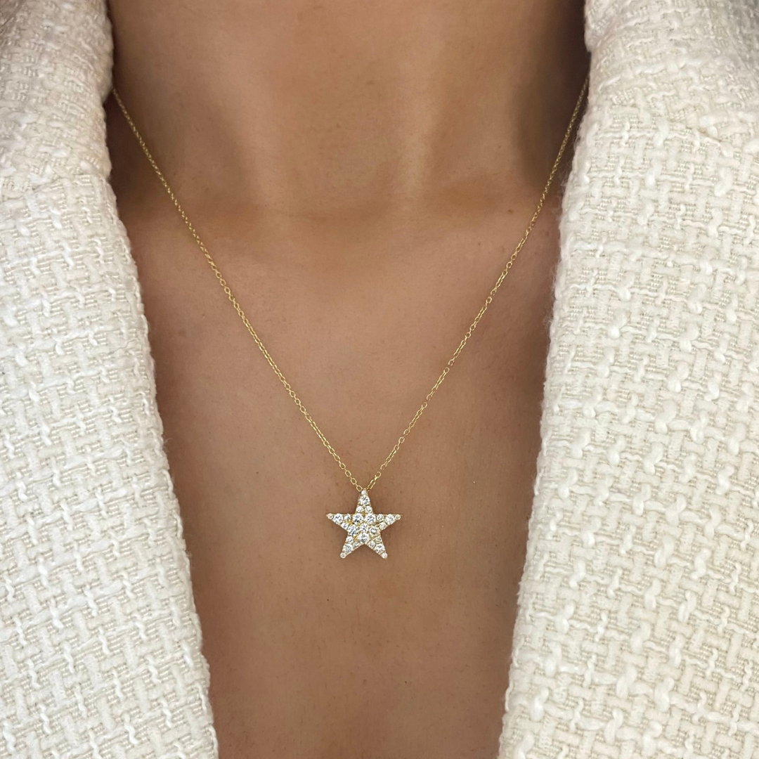 Gold Diamond Star Necklace Sterling Silver Diamond Star Necklace