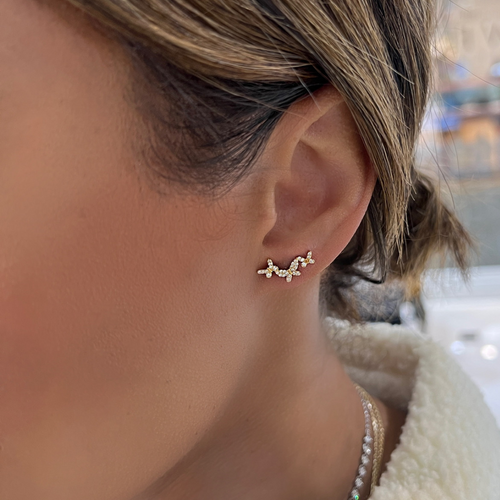 Butterfly Pave Diamond Ear Climber Stud Earrings
