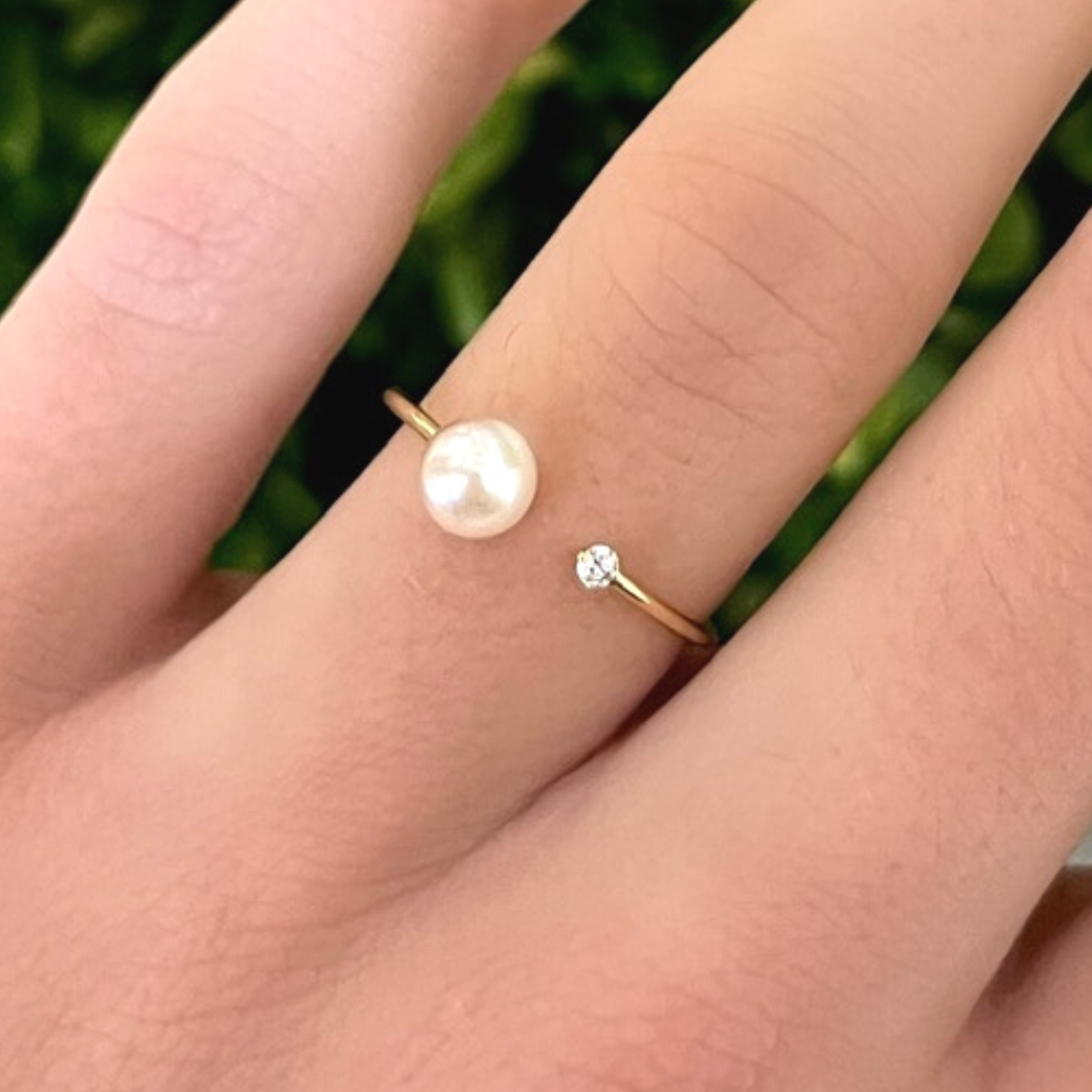 Maggie Dainty Pearl & Diamond Ring
