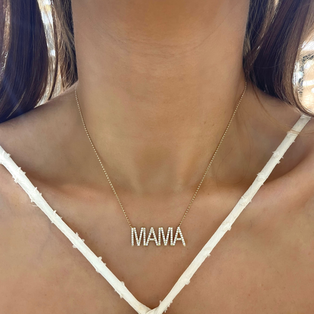 "Mama" Block Letter Diamond Necklace