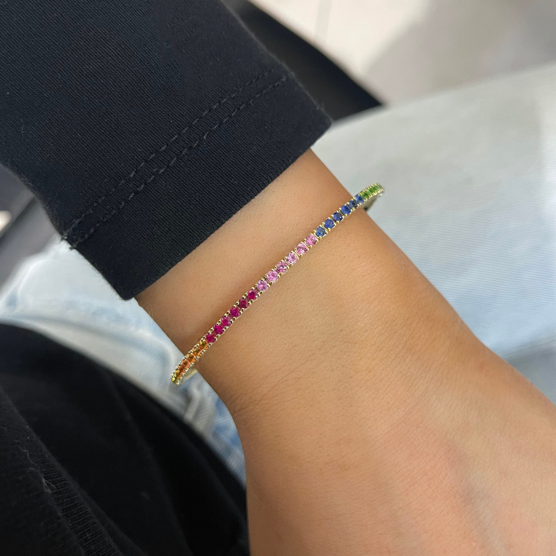 Over The Rainbow Flexible Gemstone Tennis Bangle Bracelet 1.72 ctw
