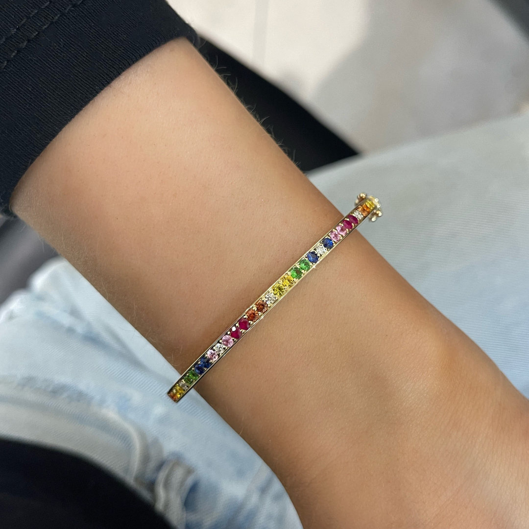 Skye Rainbow Gemstone and Diamond Bangle Bracelet