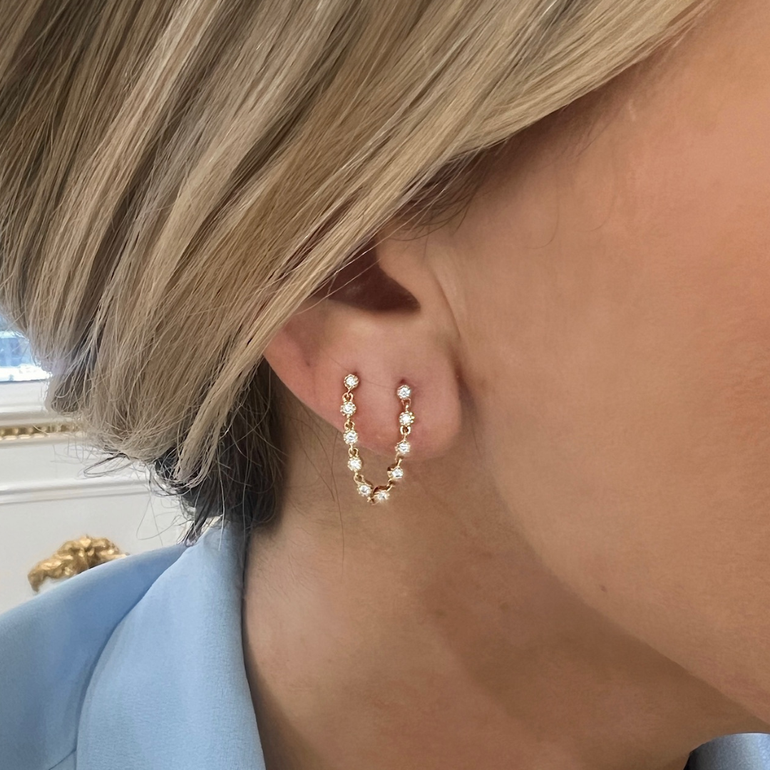 Double Piercing Diamond Stud Earrings