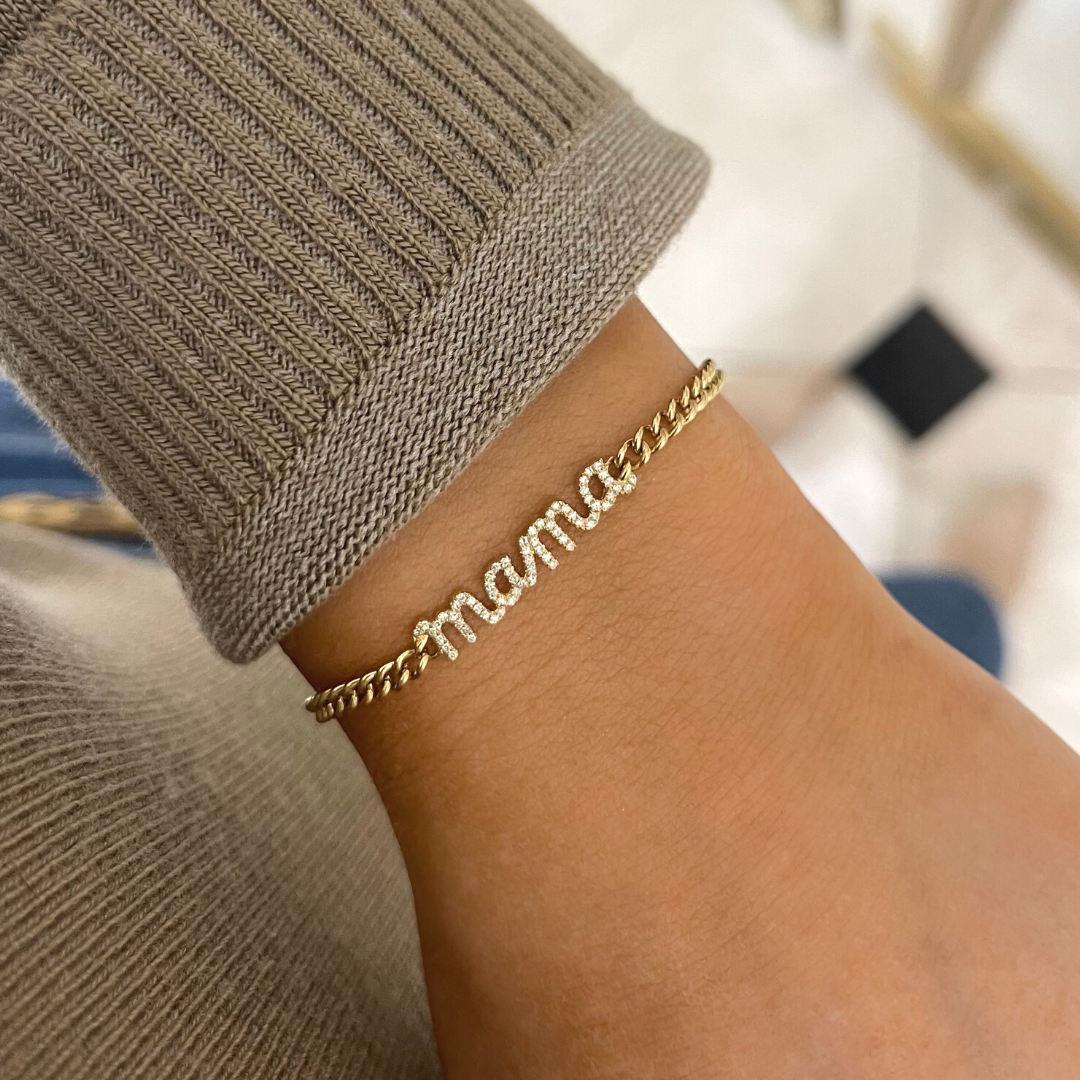 "Mama" Script Diamond Chain Bracelet