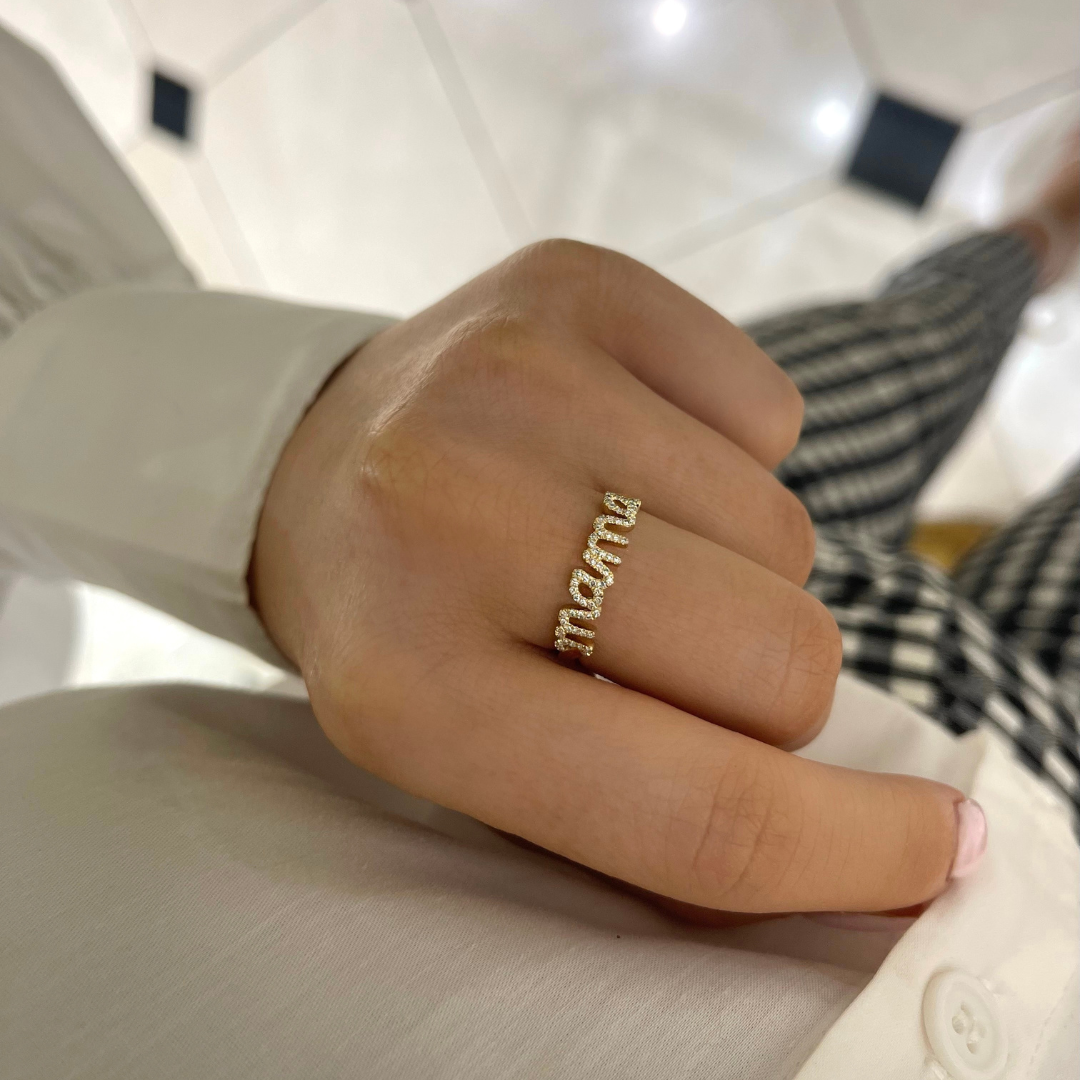 "Mama" Script Diamond Ring
