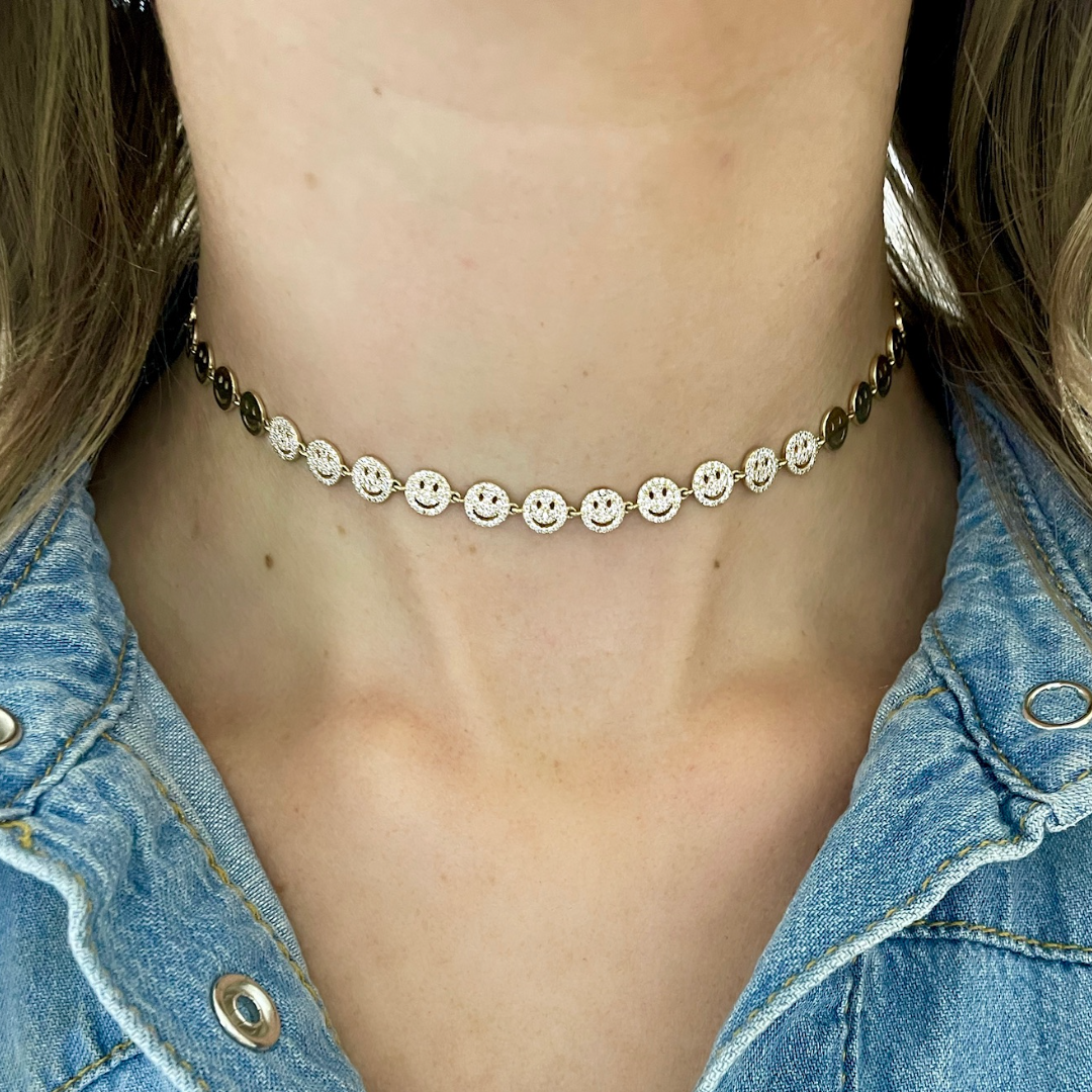 Little Drew Smiley Pave Diamond Necklace