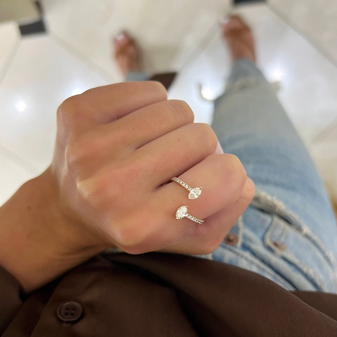 Rhian Crossover Marquise Shaped Diamond Ring