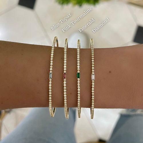 Baguette Birthstone and Diamond Flexible Bangle