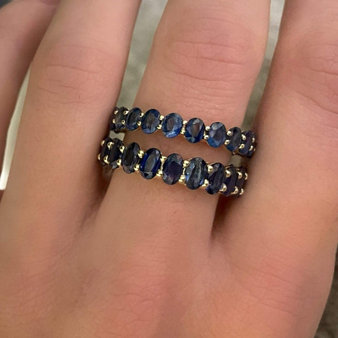 Blue sapphire and diamond eternity band Clearance