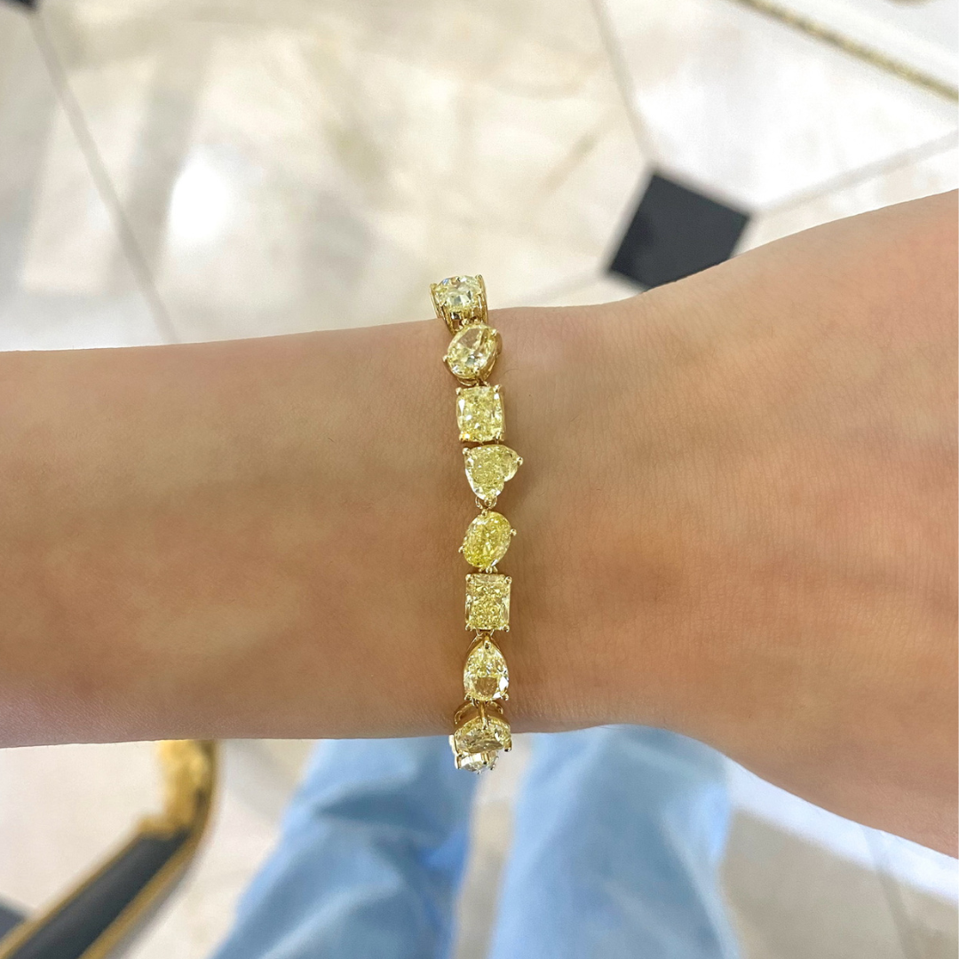 Emalyne Multi Shape Fancy Yellow Diamond Tennis Bracelet 21.55 ctw