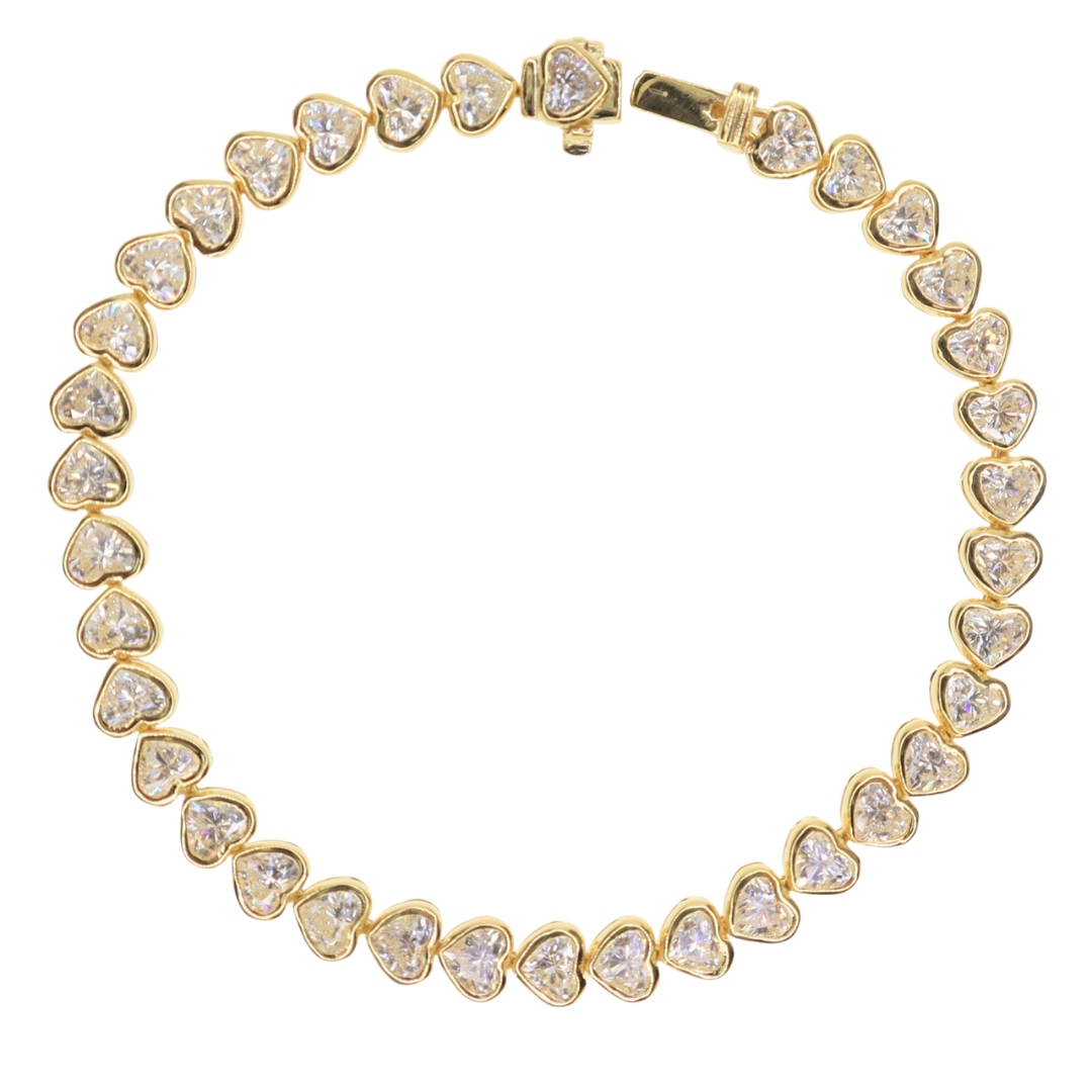 Heart Shaped Diamond Bezel Tennis Bracelet 7.48 ctw RW Fine Jewelry