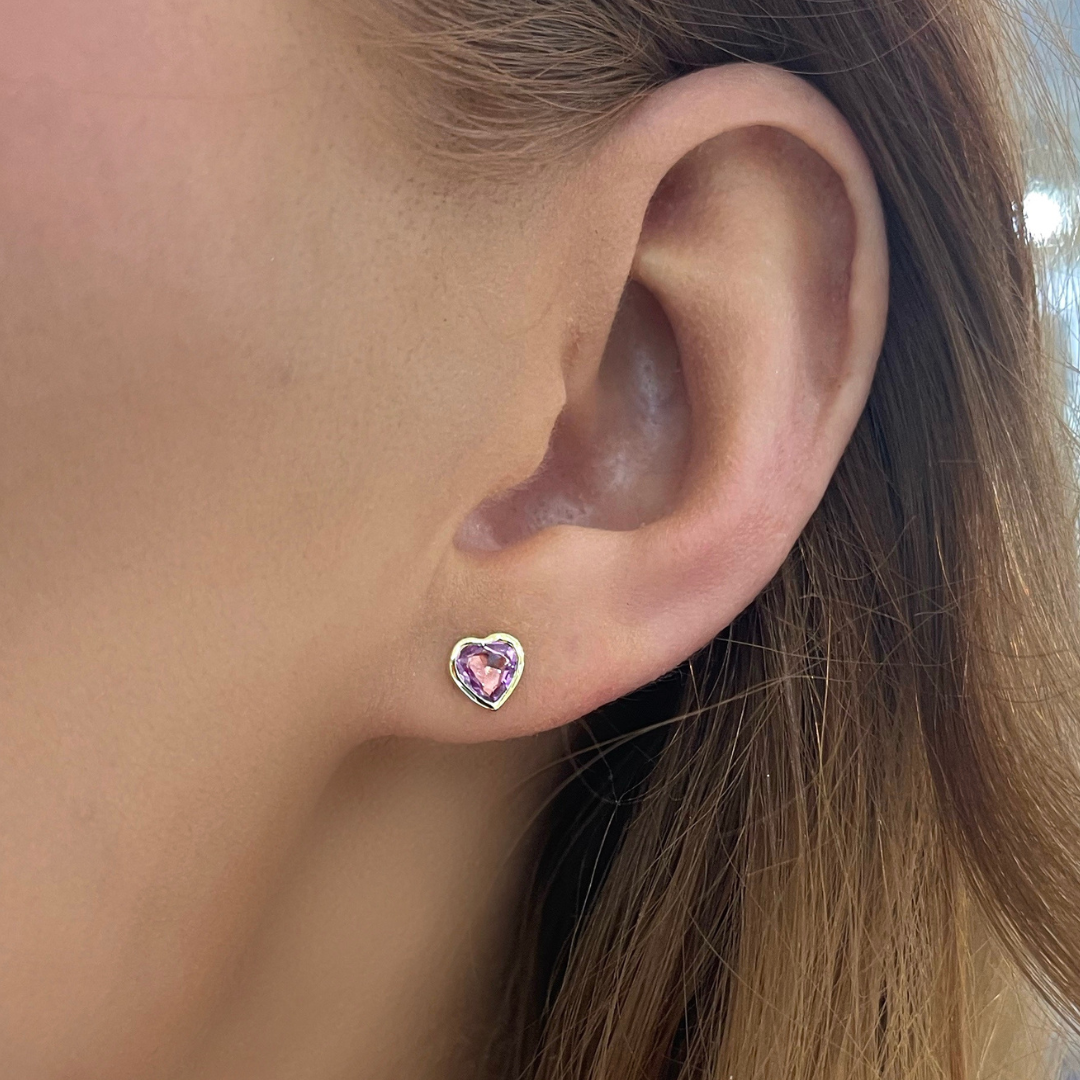 Kait Pink Sapphire Heart Stud Earrings