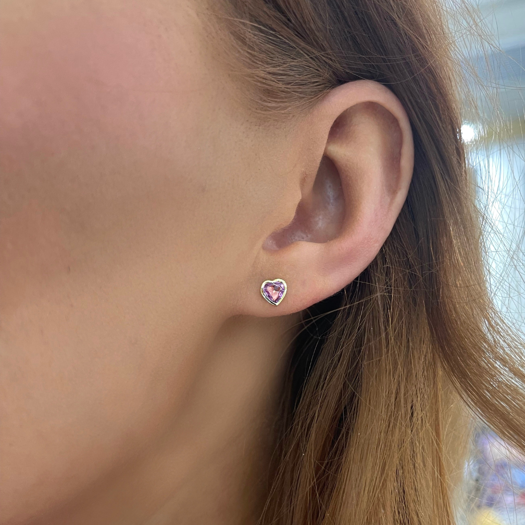 Kait Pink Sapphire Heart Stud Earrings