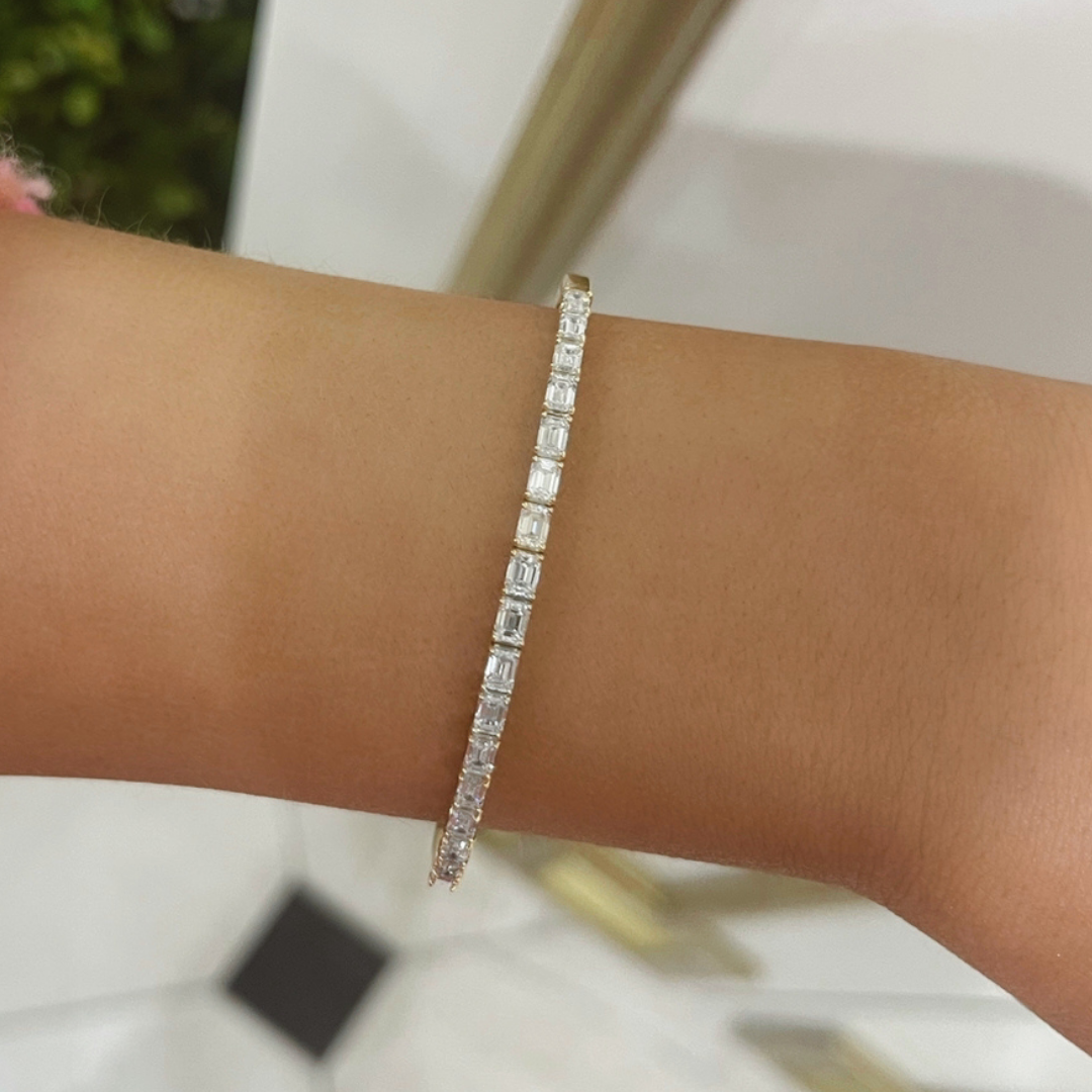 Lea East to West Emerald Cut Diamond Flexible Bangle Bracelet 2.26 ctw