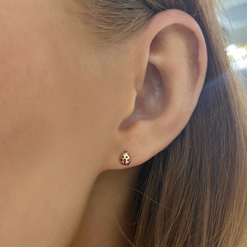 "Love Bug" Gold Lady Bug Stud Earrings
