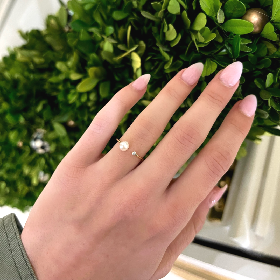 Maggie Dainty Pearl & Diamond Ring
