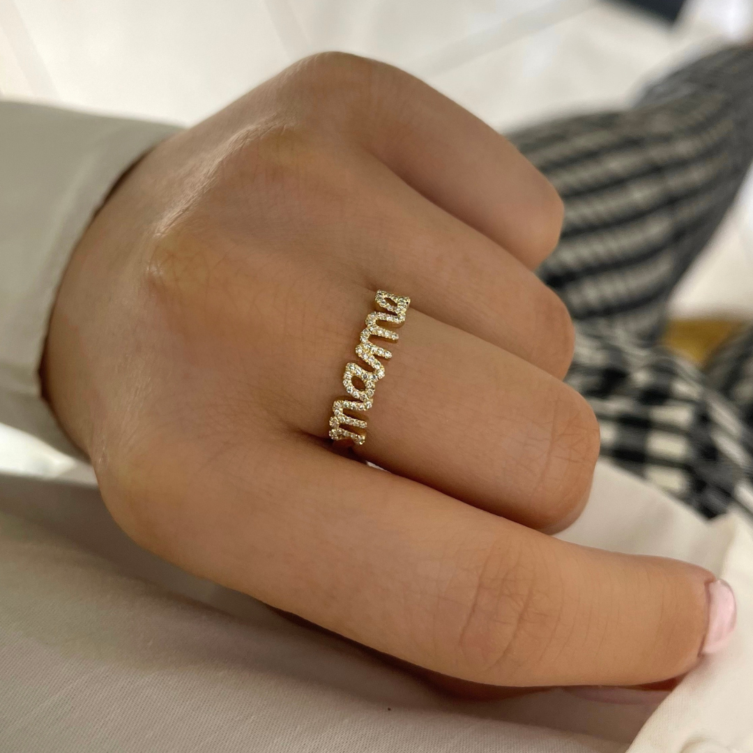 "Mama" Script Diamond Ring
