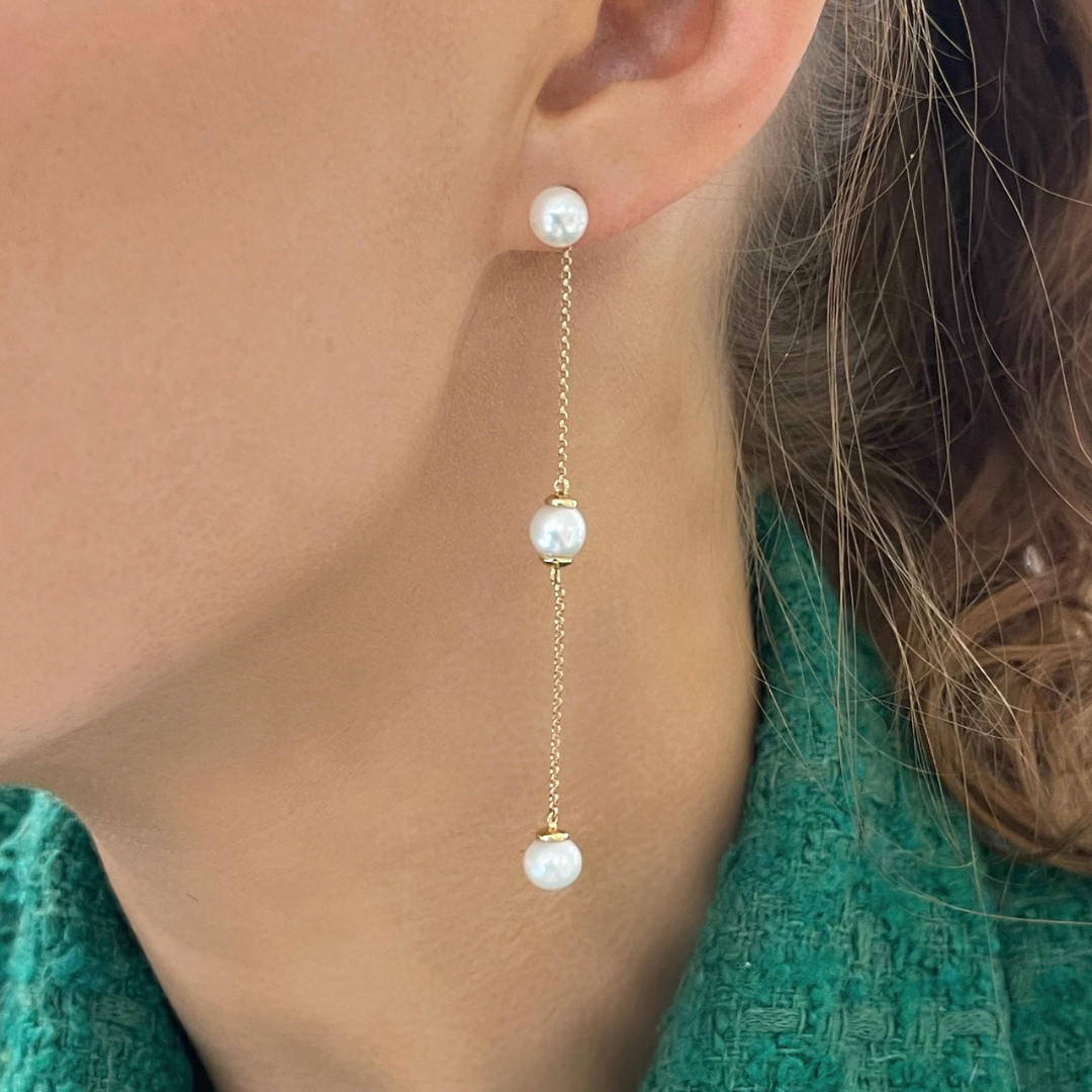 Merenda Pearl Dainty Dangle Stud Earrings RW Fine Jewelry