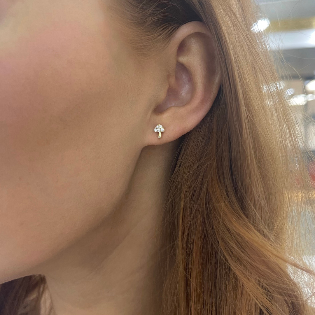 Mystical Mushroom Diamond Stud Earrings