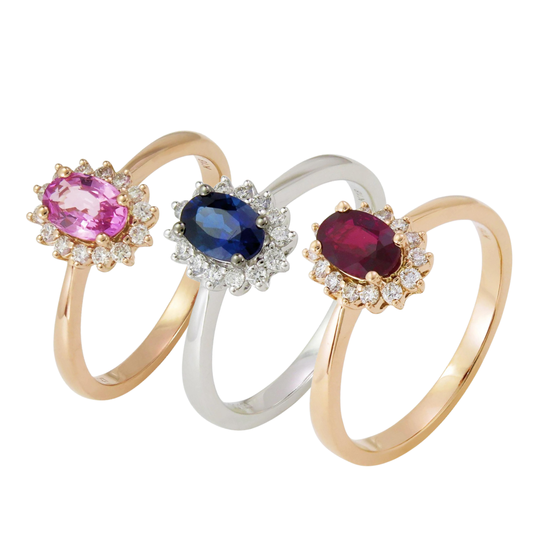 Oval Gemstone with Diamond Flower Halo Ring