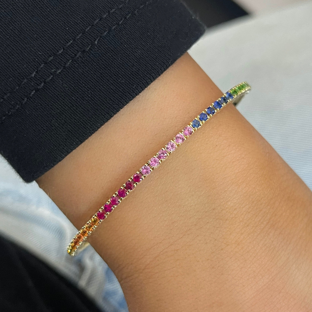 Rainbow gemstone tennis bracelet deals