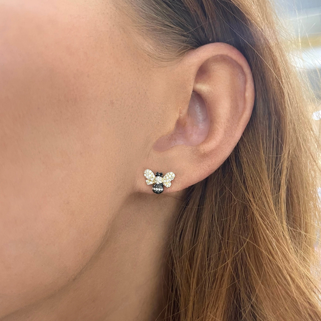 Queen Bee Diamond Bumble Bee Stud Earrings