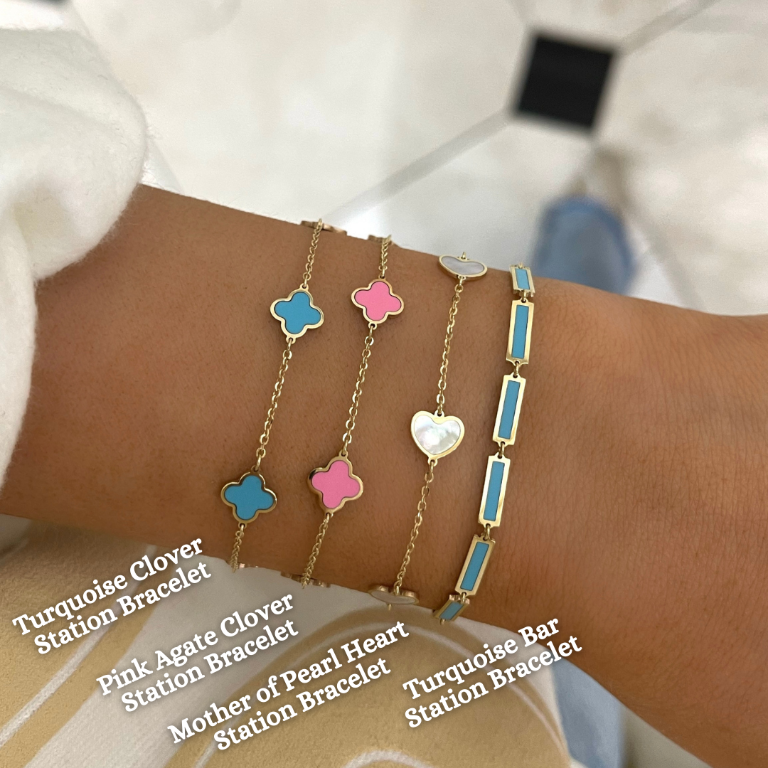 Mother of Pearl Heart Station Bracelet