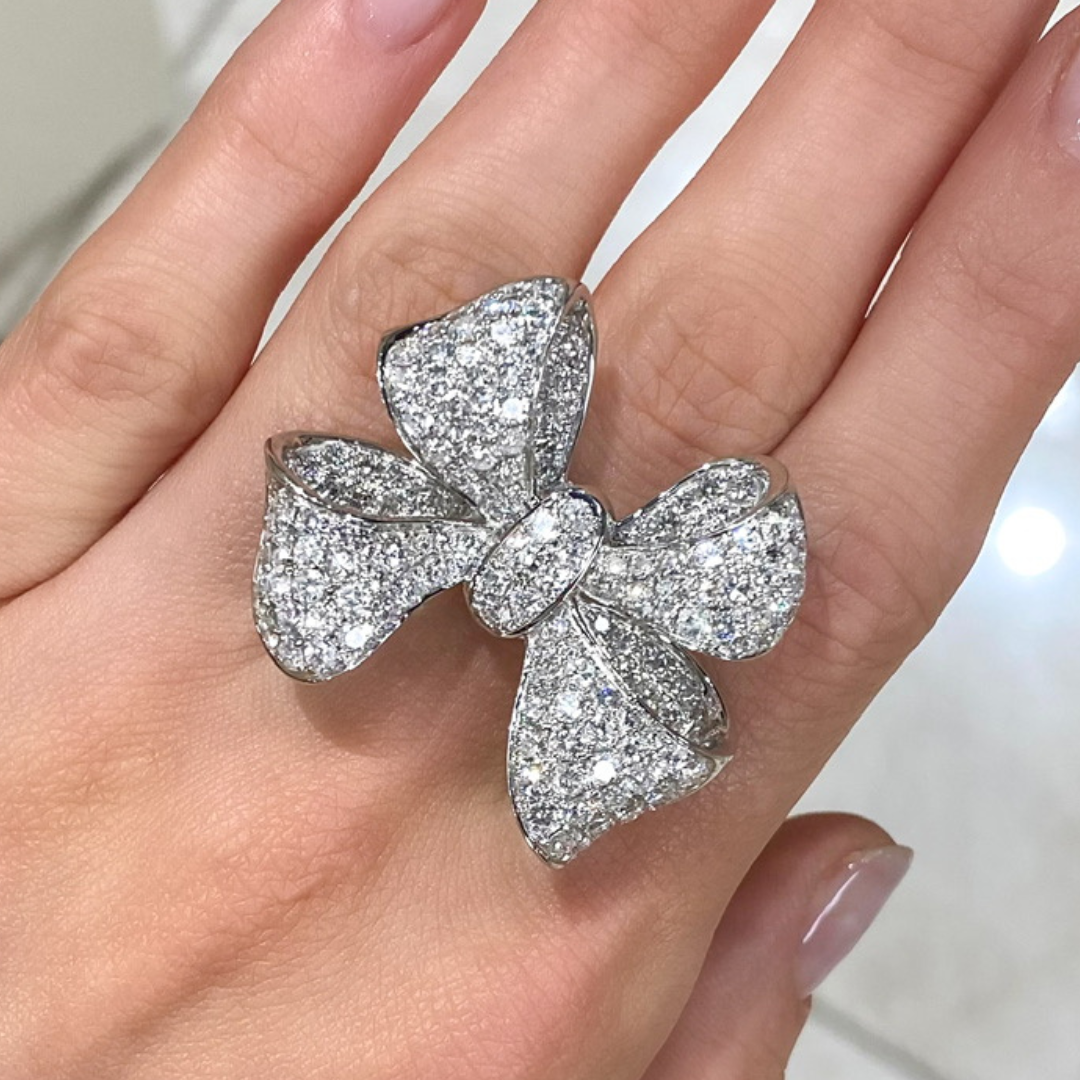 Martha May Pave Diamond Bow Cocktail Ring 5 ctw RW Fine Jewelry