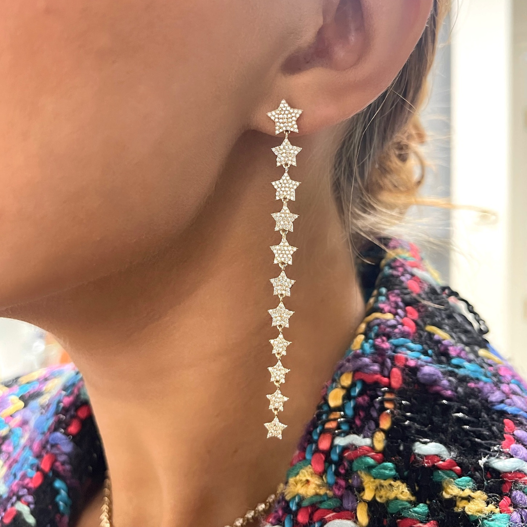 Orion Pave Diamond Dangle Star Stud Earrings 1.19 ctw
