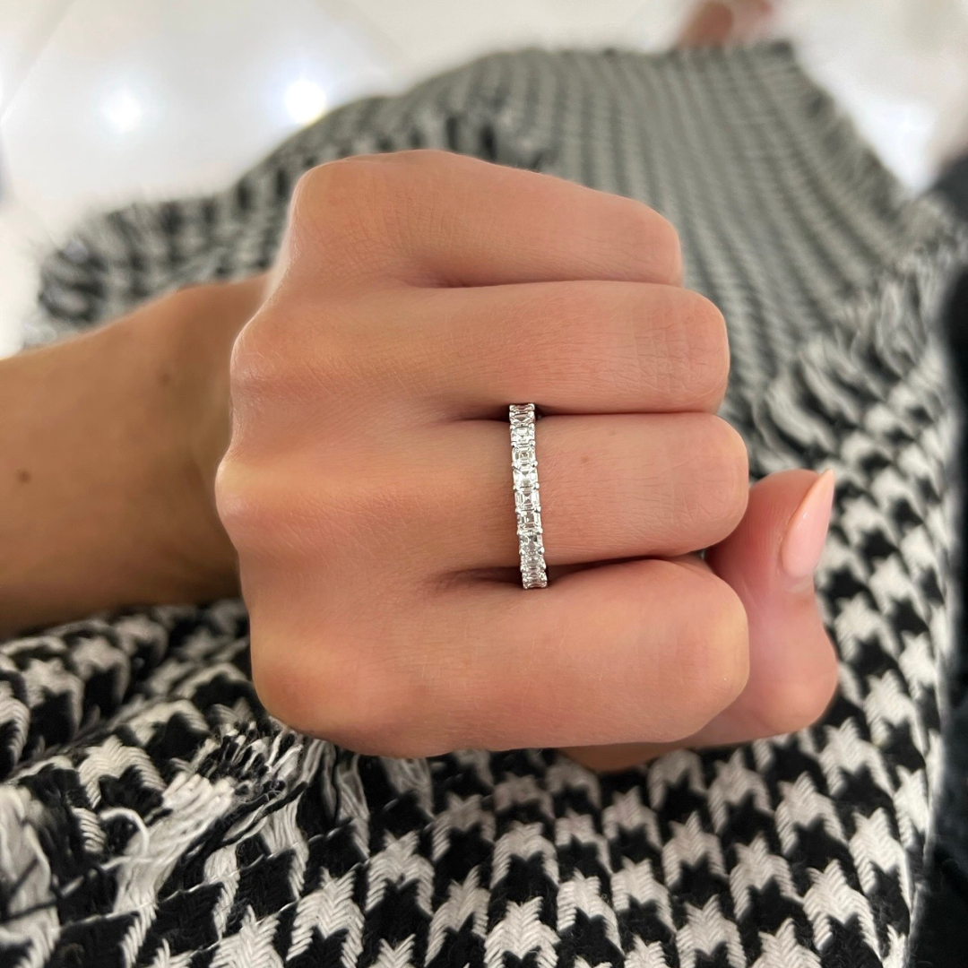 Asscher cut discount diamond wedding band