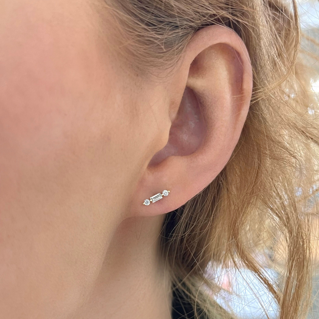 Brooklyn Baguette Bar Diamond Stud Earrings