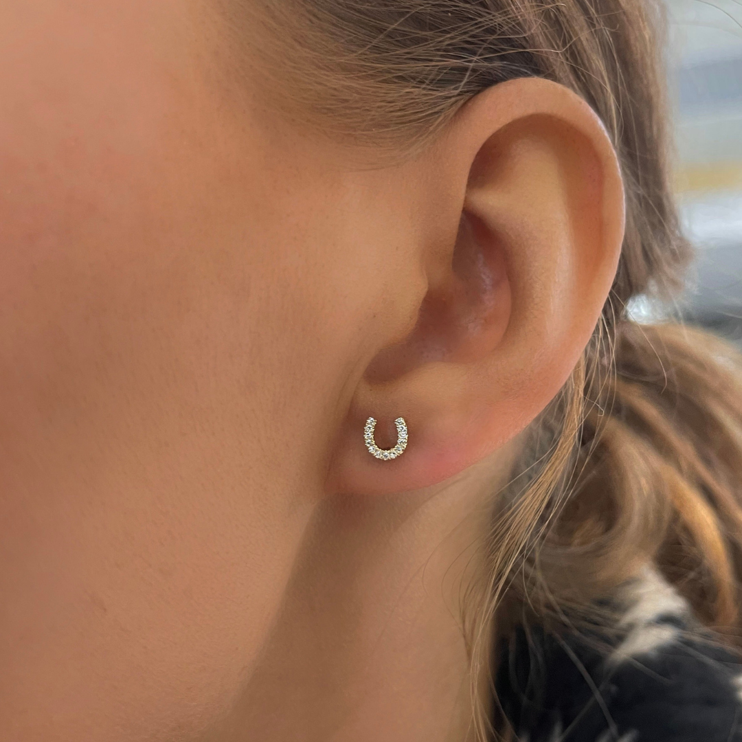 Lucky Charm Dainty Diamond Horseshoe Stud Earrings