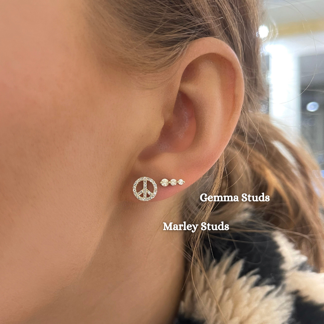 Marley Dainty Diamond Peace Sign Stud Earrings