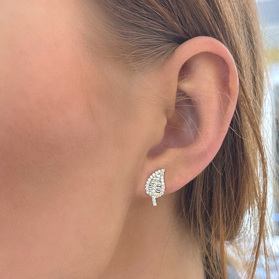 The Palms Baguette Leaf Stud Earrings