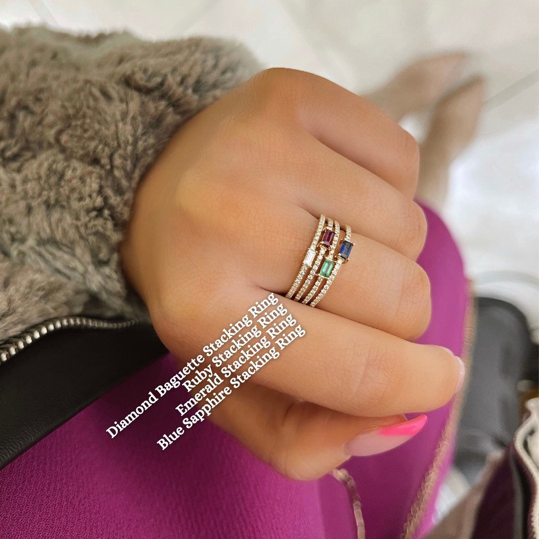 Baguette Diamond Dainty Stacking Ring