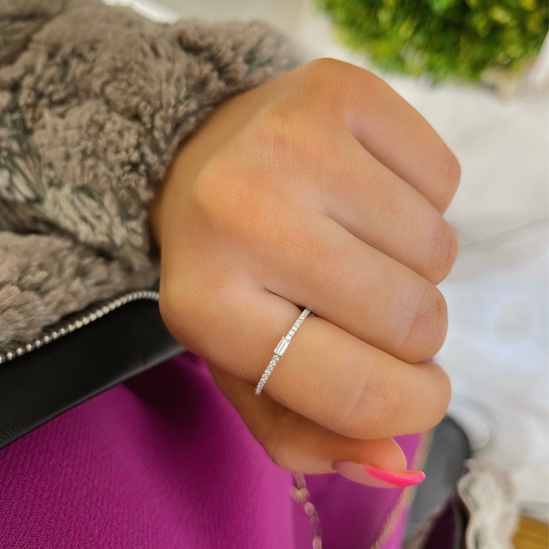 Baguette Diamond Dainty Stacking Ring