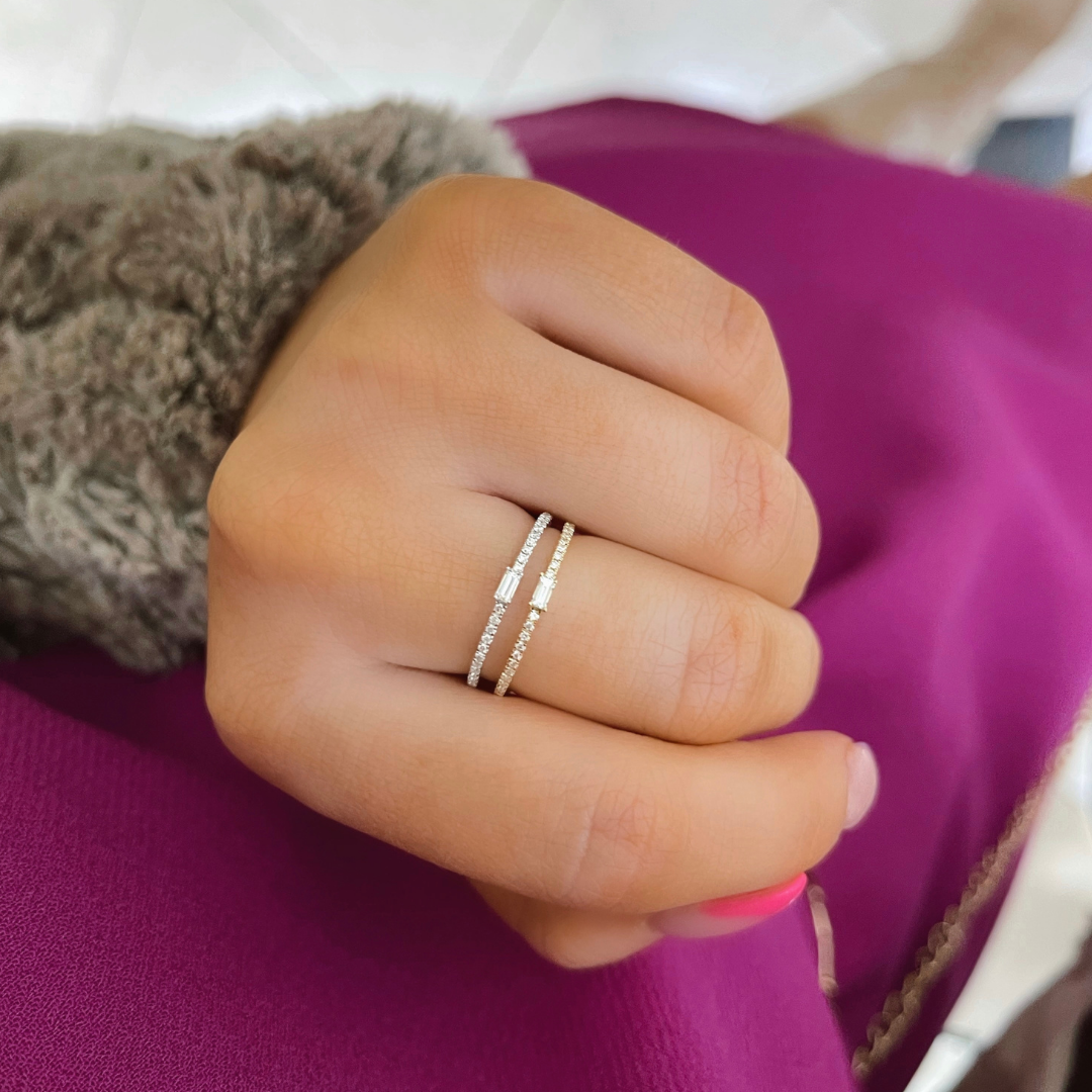 Baguette Diamond Dainty Stacking Ring